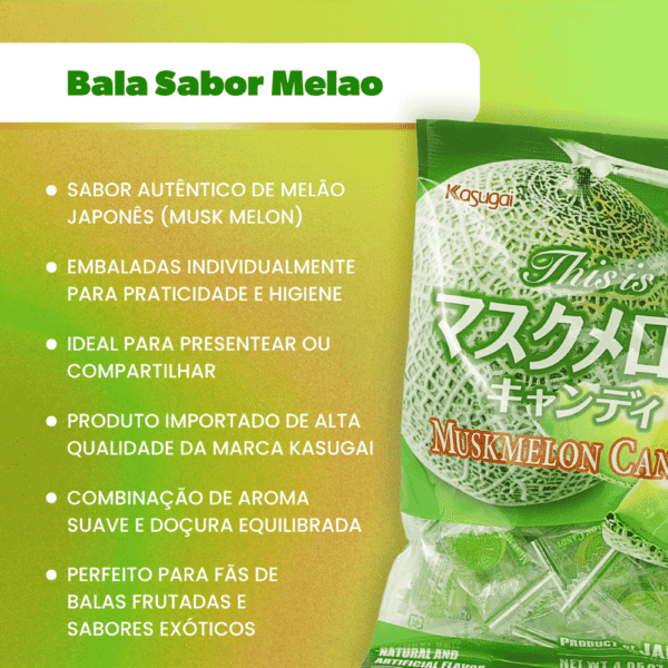 Bala de Melão Kasugai Musk Melon Candy Japão doce importado bala japonesa sabor fruta tradicional confeitaria asiática pacote 115g original Kasugai - Imagem 3