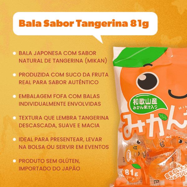 Bala Japonesa de Tangerina Mikan-chan Daiso doce importado bala sabor fruta cítrica Japão bala de laranja tangerina pacote 81g original - Imagem 3