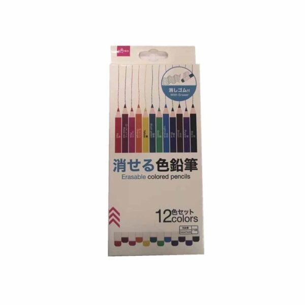 Lápis de Cor Apagável 12 Cores Daiso Com Borracha para Desenho Escolar e Artesanato Fácil de Corrigir